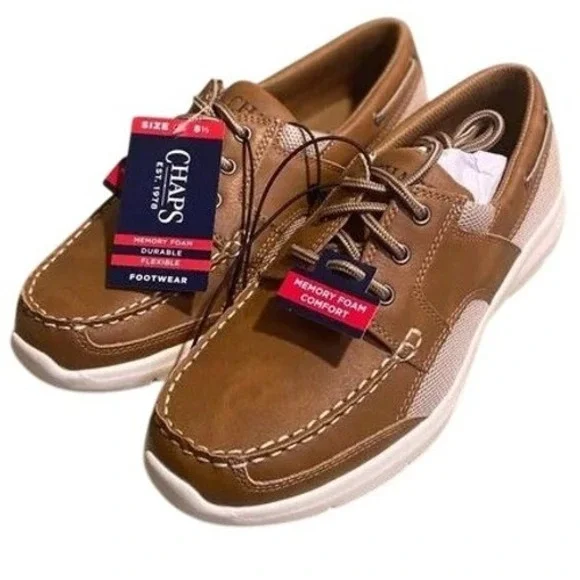 Chaps Mens Cognac Boat Shoes Mesh Panels Memory Foam Comfort Size 9.5 /#S26260 - Picture 6 of 6